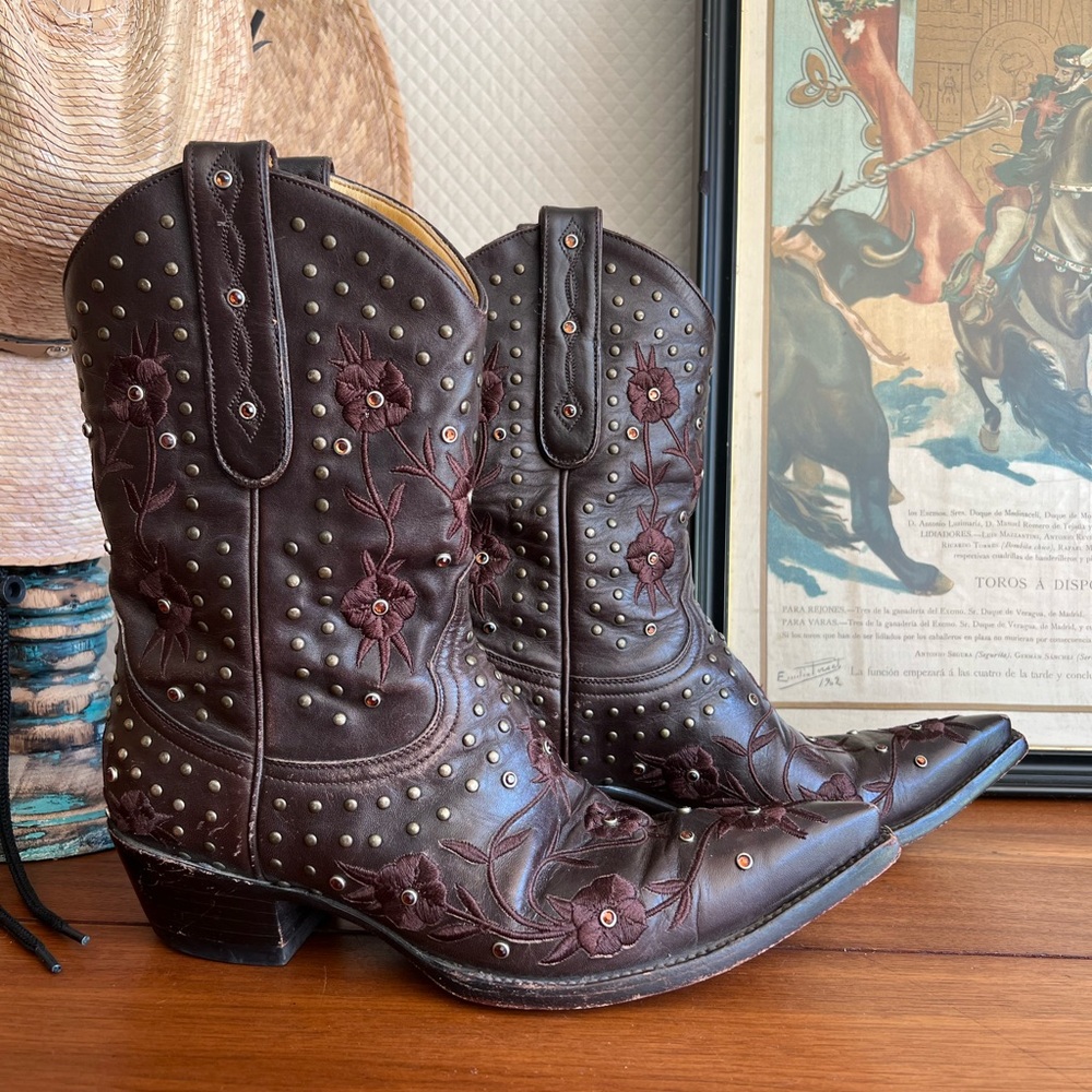 OLD GRINGO Women's Cowboy Boots Leather Beverly SWAROVSKI & STUDS 7.5